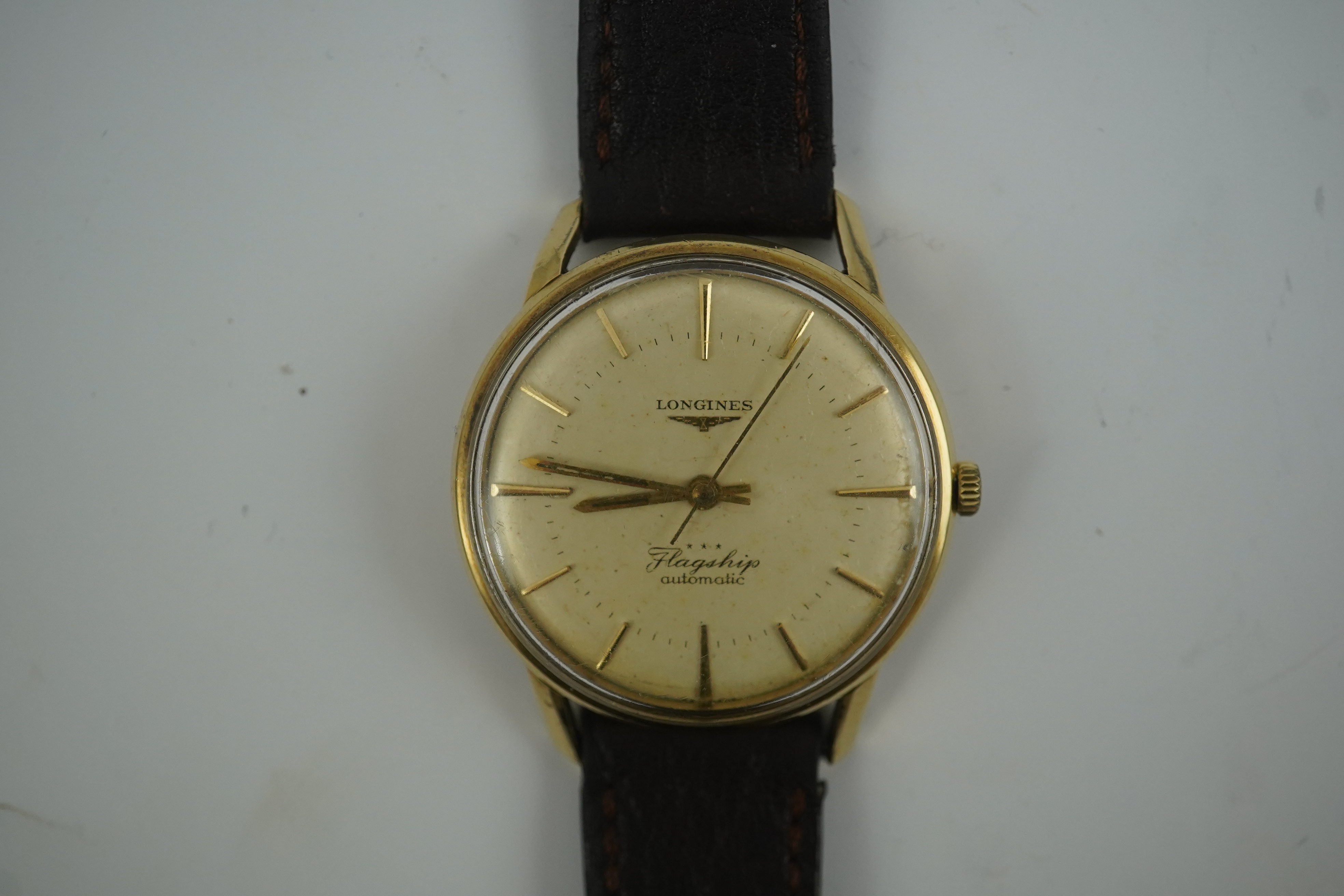 A gentleman's 1960's? 9ct gold Longines Flagship automatic wrist watch